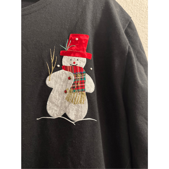 Vintage Karla Marie Applique Snowman Maxi Dress Black Slit Hem Size 2X - Picture 4 of 13